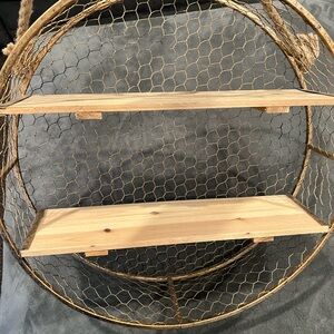 Rustic Brown Wall Shelf with Metal Frame